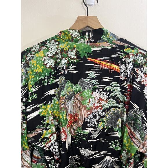 Japanese Made Washable Rayon Kimono L Artsy Maximalist Travel Scenic Boho Ukiyoe - Picture 9 of 12